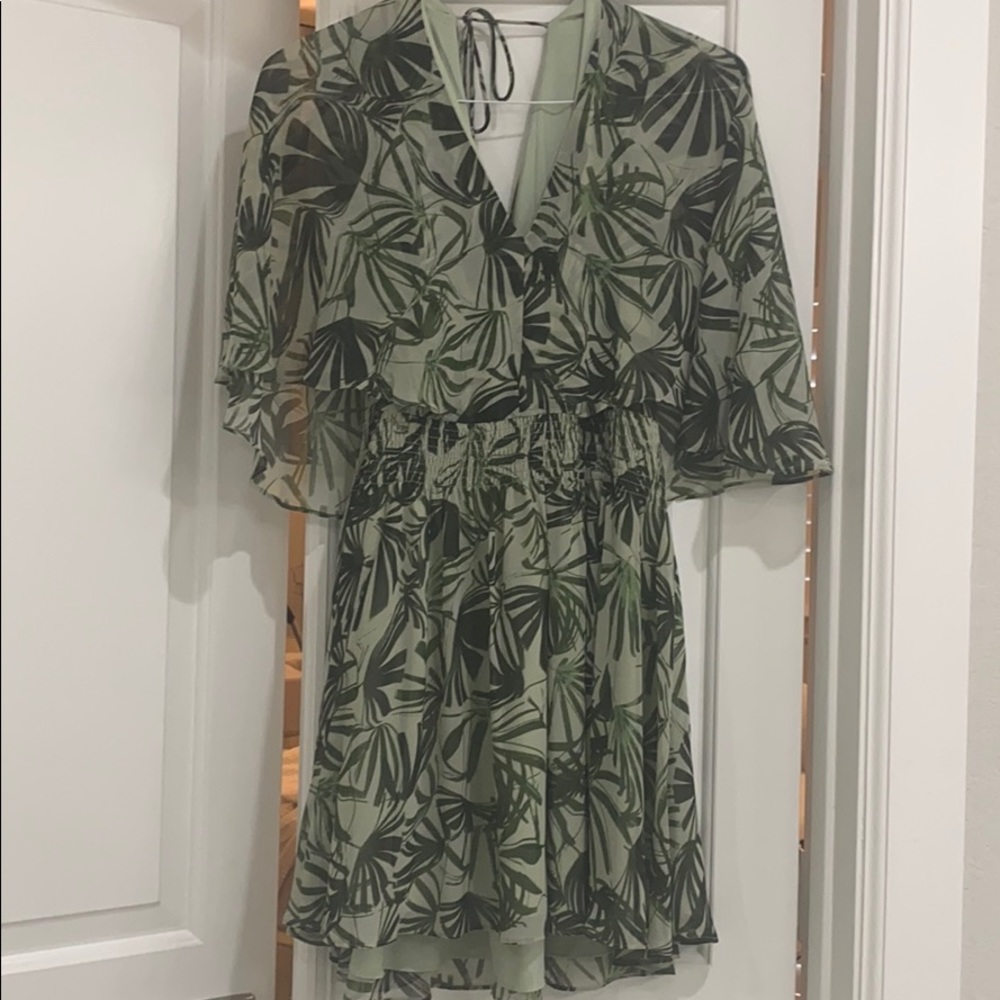 H by Halston Green Leaf Print Midi Dress